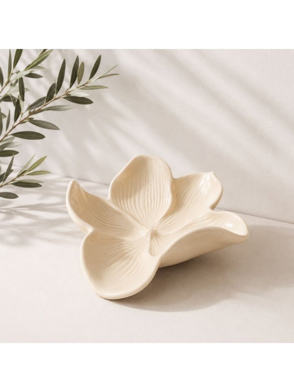 Arhaus Magnolia Flower Bowl Coastal Wall Hanging Decor Cream Ceramic Floral Dish